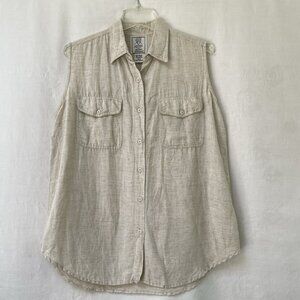 Short Circuit Linen Blouse Womens Large Front Button Sleeveless Summer Vacation